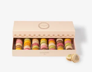 Peach Birthday 35 Macarons Gift Box from Ladurée UAE with Iconic Flavors and Five Printed Macarons