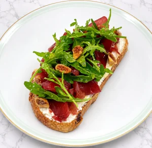 Creamy Goat Cheese Tartine with figs and pistachio